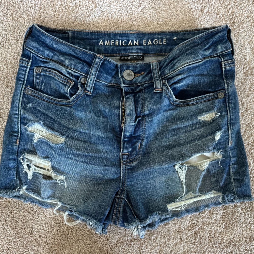 American Eagle Distressed Blue Denim Jean Short Next Level Stretch